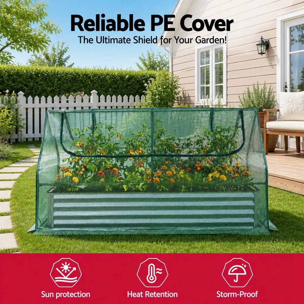 Raised Garden Bed with Greenhouse 3 in 1 Galvanised Planter Box 190 x 90 x 90 cm