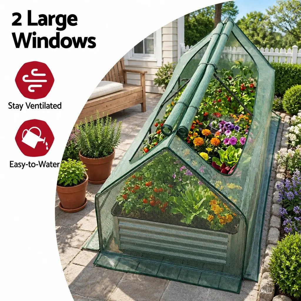Raised Garden Bed with Greenhouse 3 in 1 Galvanised Planter Box 190 x 90 x 90 cm