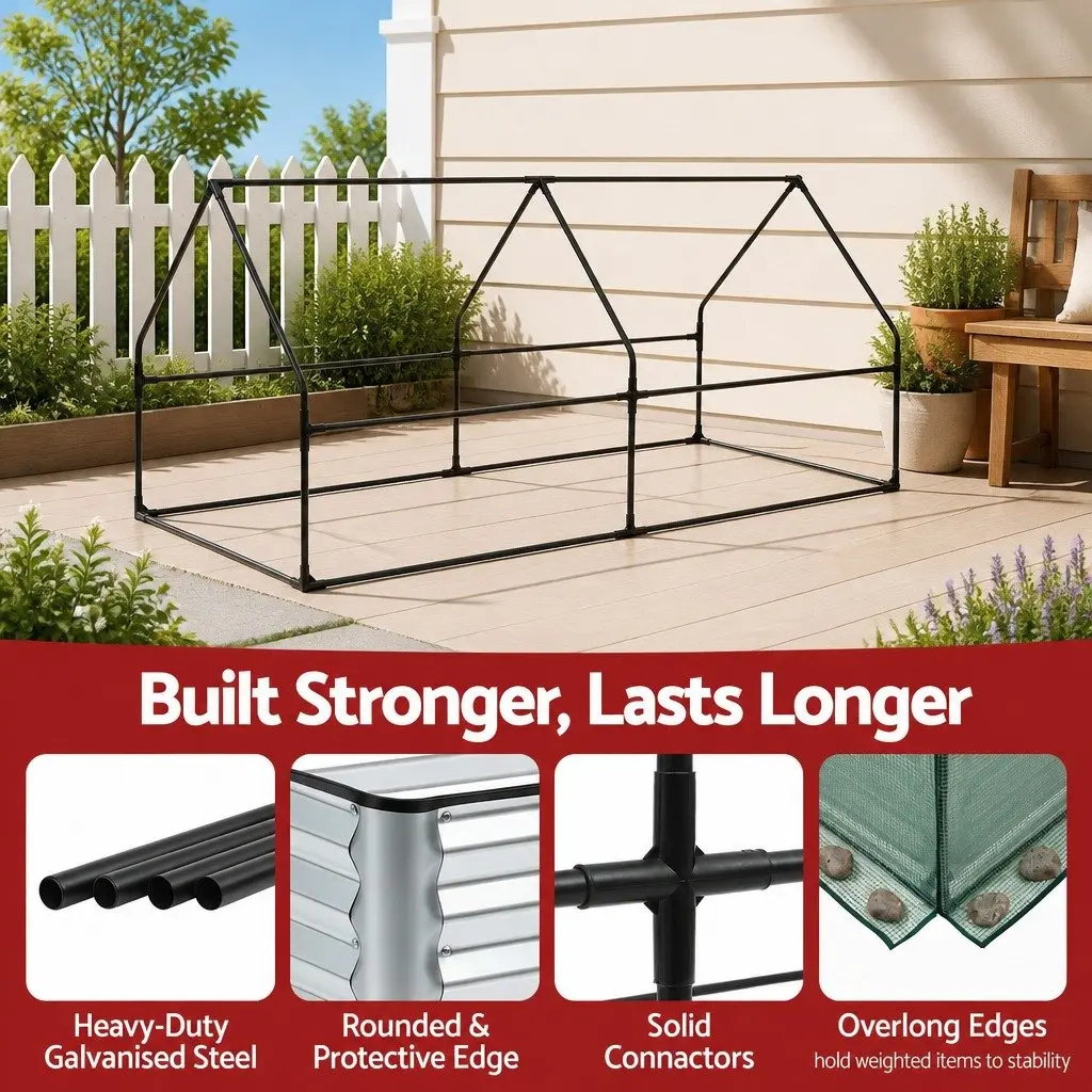 Raised Garden Bed with Greenhouse 3 in 1 Galvanised Planter Box 190 x 90 x 90 cm