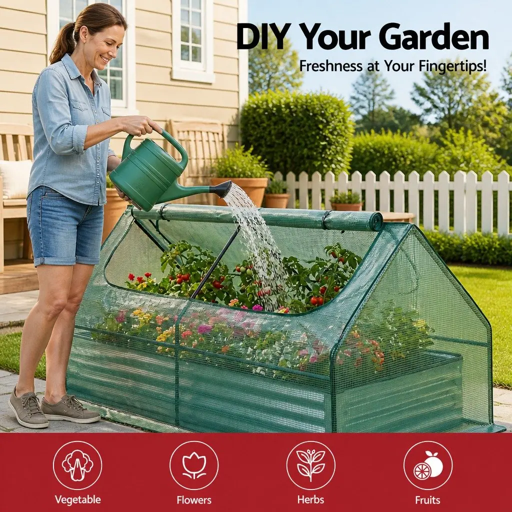 Raised Garden Bed with Greenhouse 3 in 1 Galvanised Planter Box 190 x 90 x 90 cm
