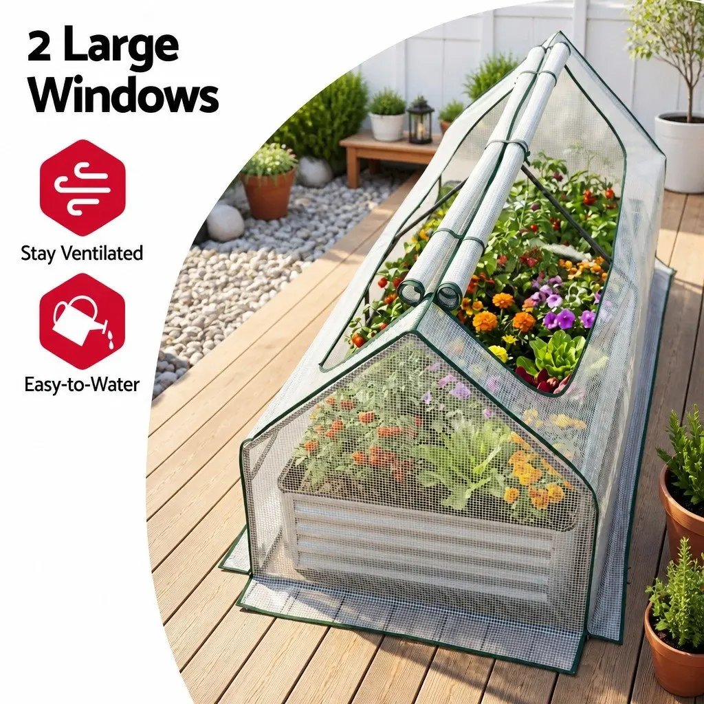 Raised Garden Bed 3 in 1 Greenhouse Planter Box Kit with Opening Windows
