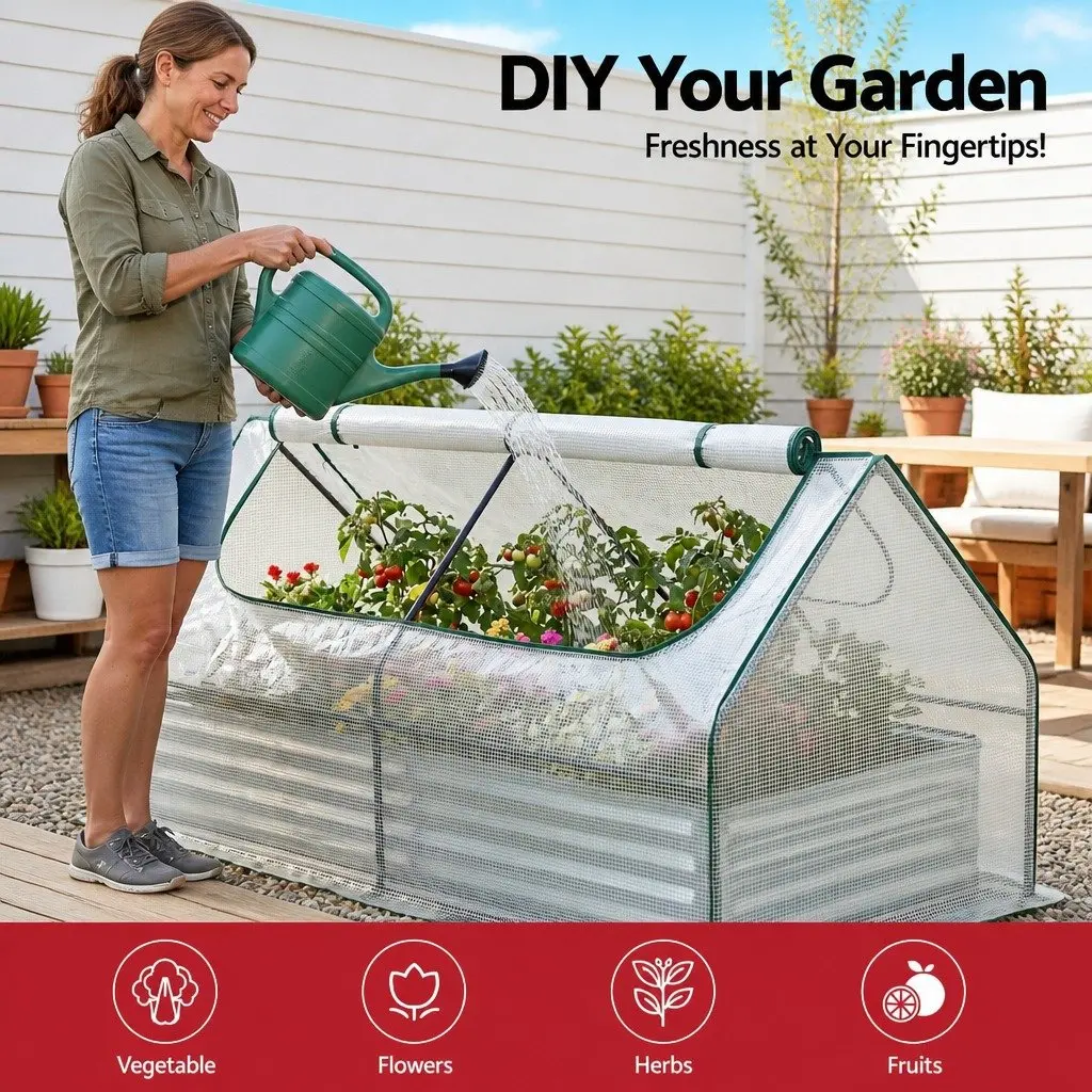 Raised Garden Bed 3 in 1 Greenhouse Planter Box Kit with Opening Windows