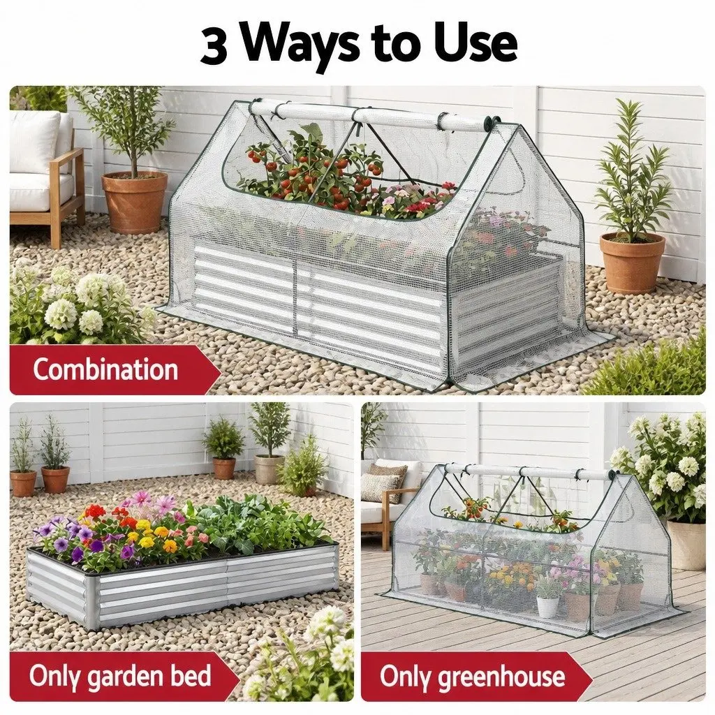 Raised Garden Bed 3 in 1 Greenhouse Planter Box Kit with Opening Windows