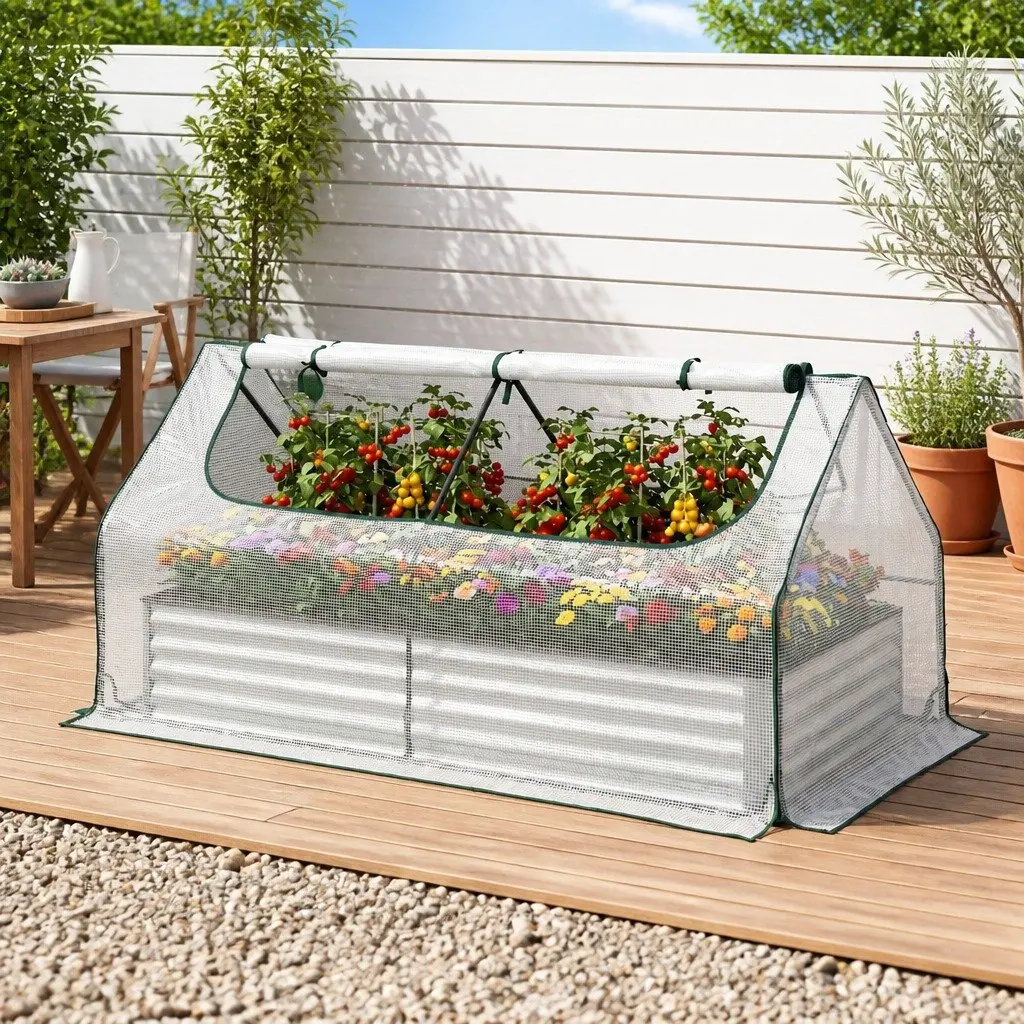 Raised Garden Bed 3 in 1 Greenhouse Planter Box Kit with Opening Windows
