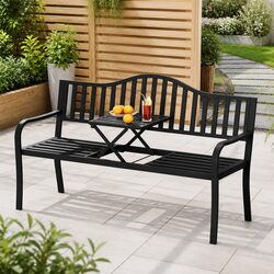 Outdoor Garden Bench Loveseat 3 Seater Steel Foldable Table Patio Furniture