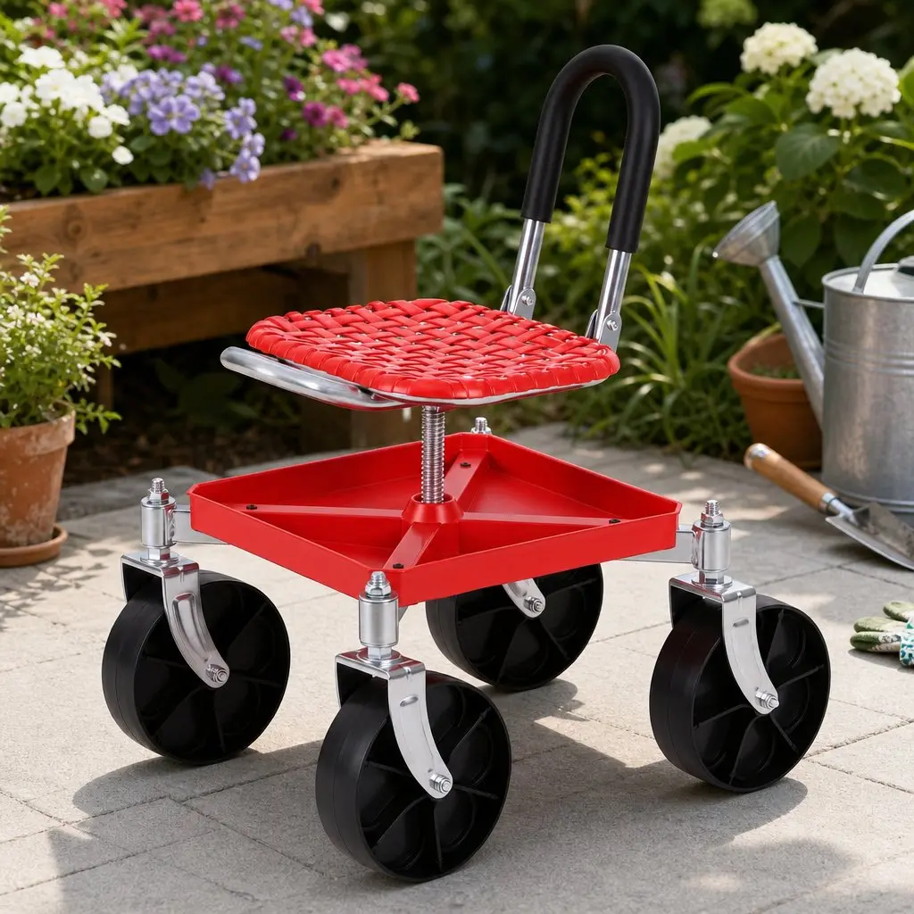 Garden Stool 360 Swivel Height Adjustable Red