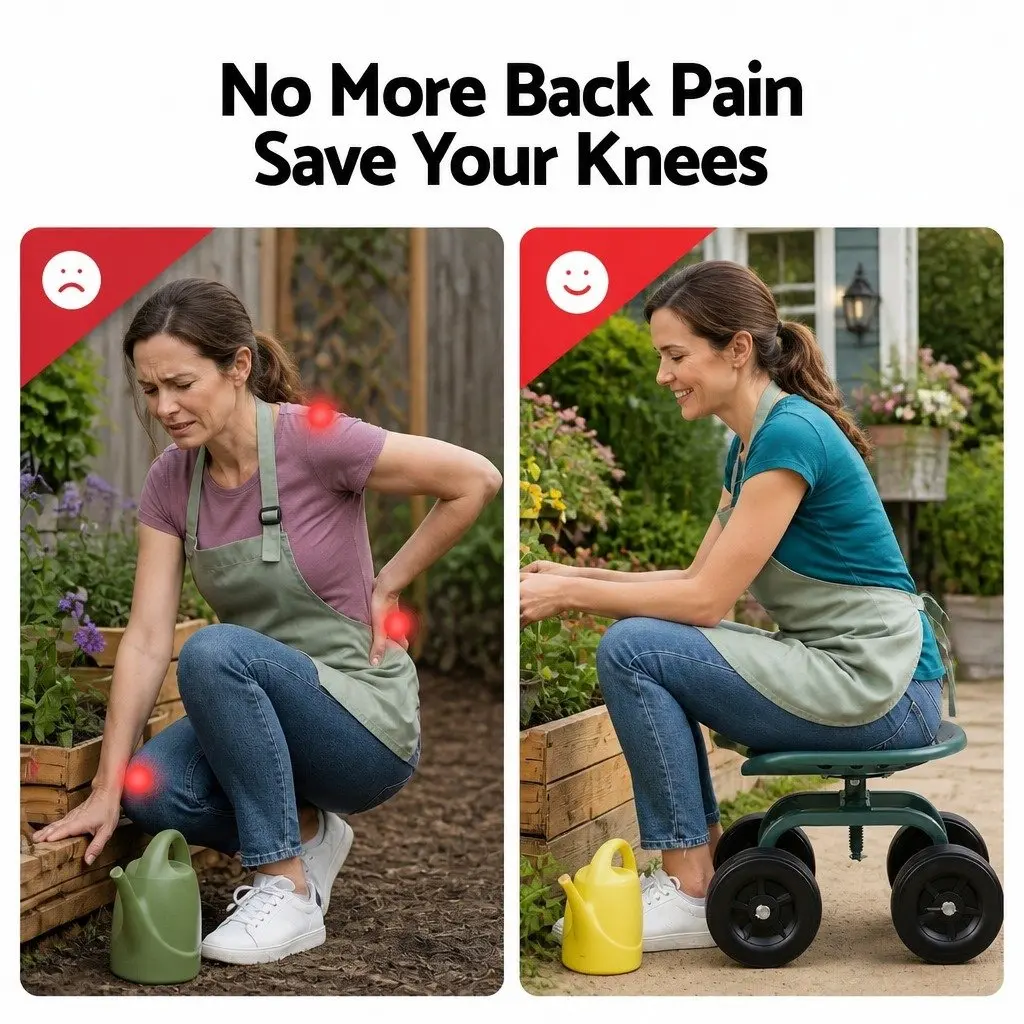 Rolling Garden Seat Swivel Work Stool Adjustable Height Cart Wheels 150kg
