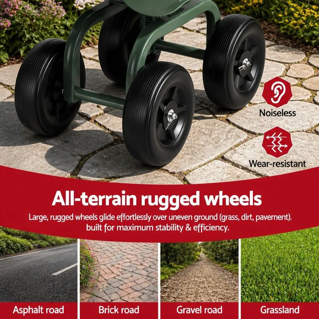 Rolling Garden Seat Swivel Work Stool Adjustable Height Cart Wheels 150kg