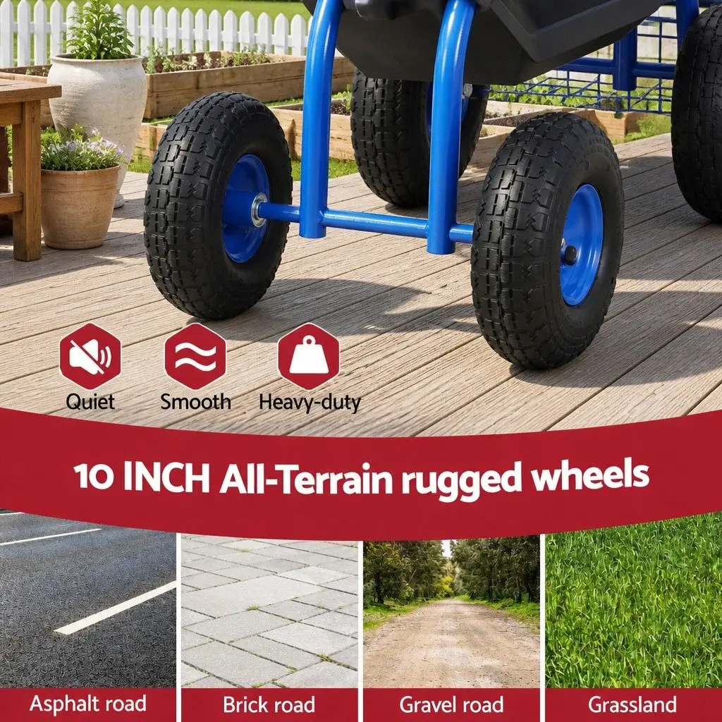 Garden Rolling Stool 360 Swivel Adjustable Height 46cm to 56cm Blue