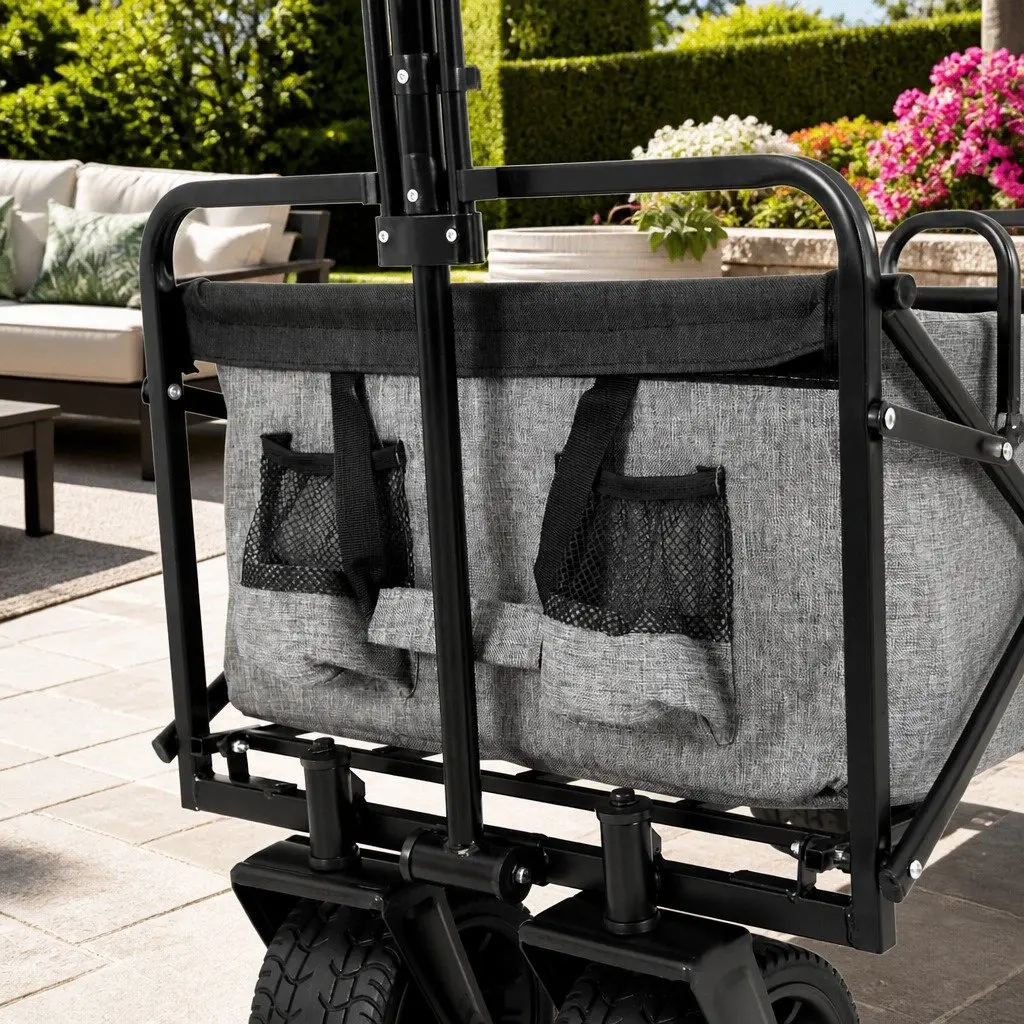 Garden Cart Trolley with Cargo Net Grey Folding Outdoor Storage Heavy Duty
