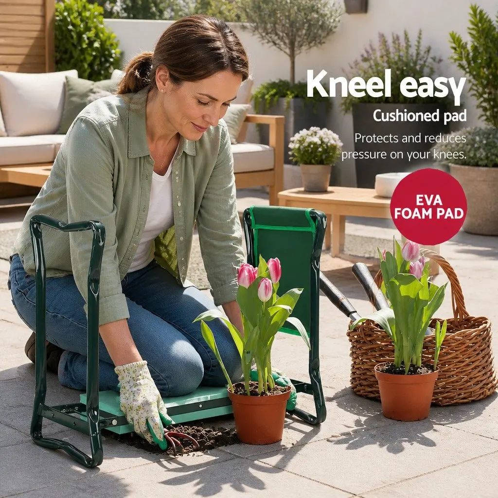 Garden Kneeler Stool Portable 3-in-1 Foldable EVA Foam Support Green