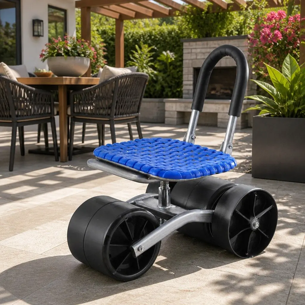 Garden Stool Foldable Height Adjustable 360 Degree Rotation Blue