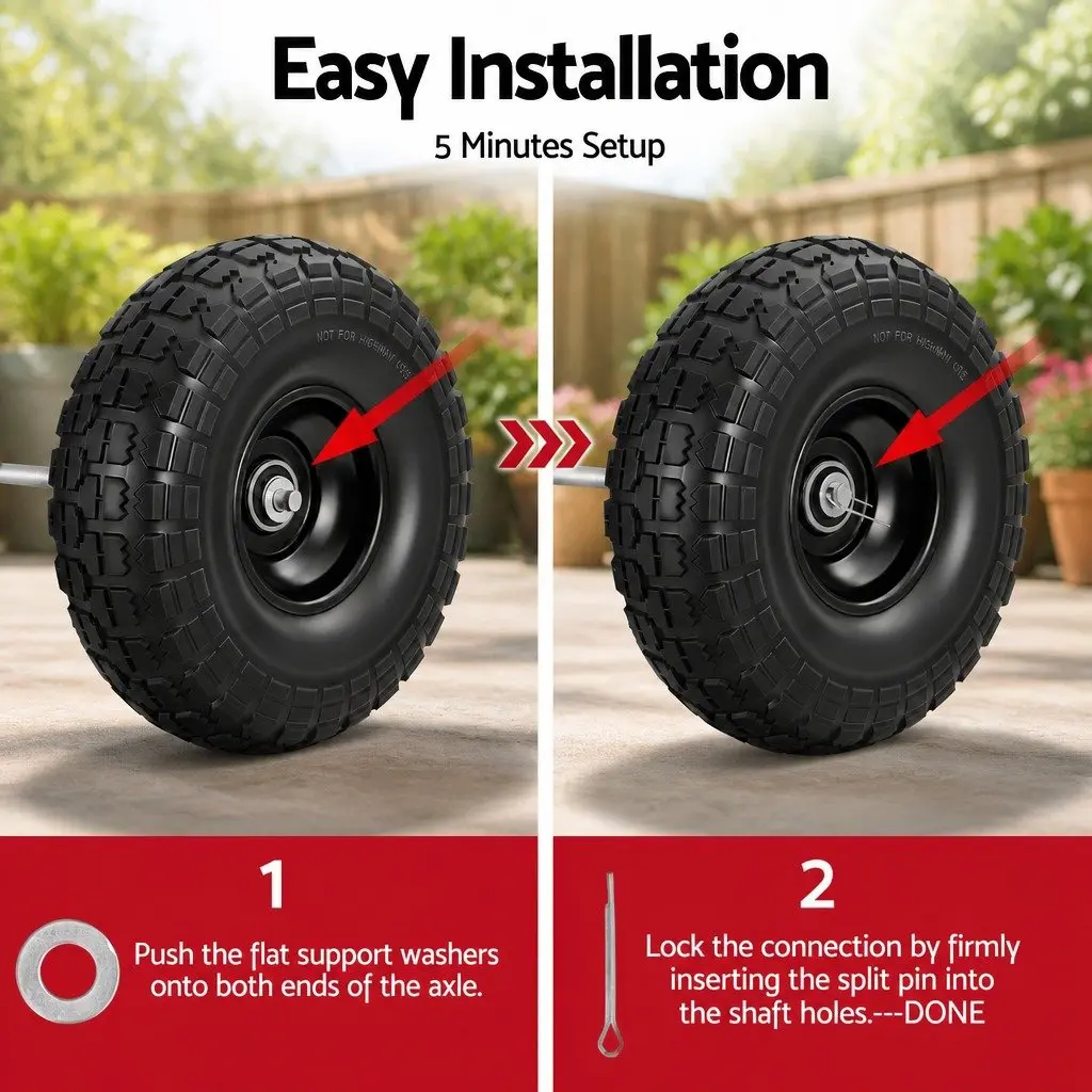 Flat Free Solid Rubber Wheels 4.10/3.50-4 Tire 260mm Cart Trolley Replacement