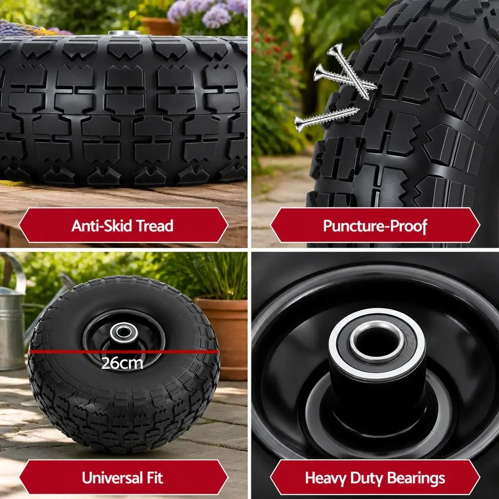 Flat Free Solid Rubber Wheels 4.10/3.50-4 Tire 260mm Cart Trolley Replacement