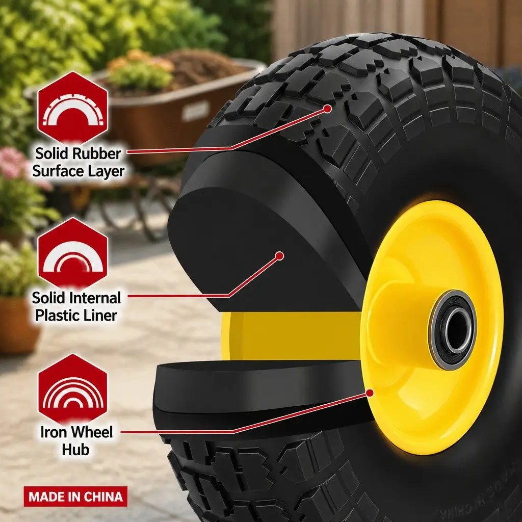 2pcs 10" Flat Free Puncture Proof Wheels Solid Rubber Tires Trolley Cart Garden