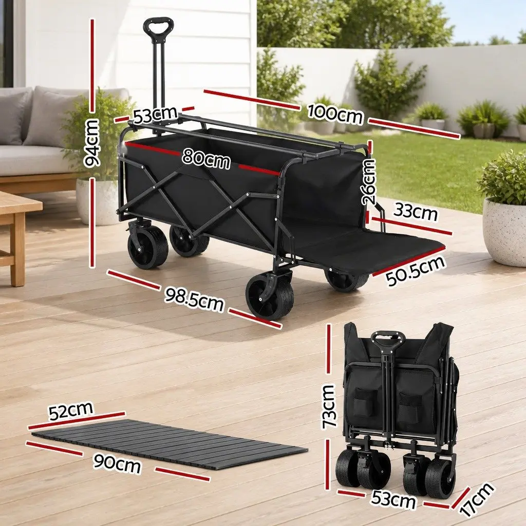 Folding Utility Wagon with Removable Table All Terrain 150L Black Garden