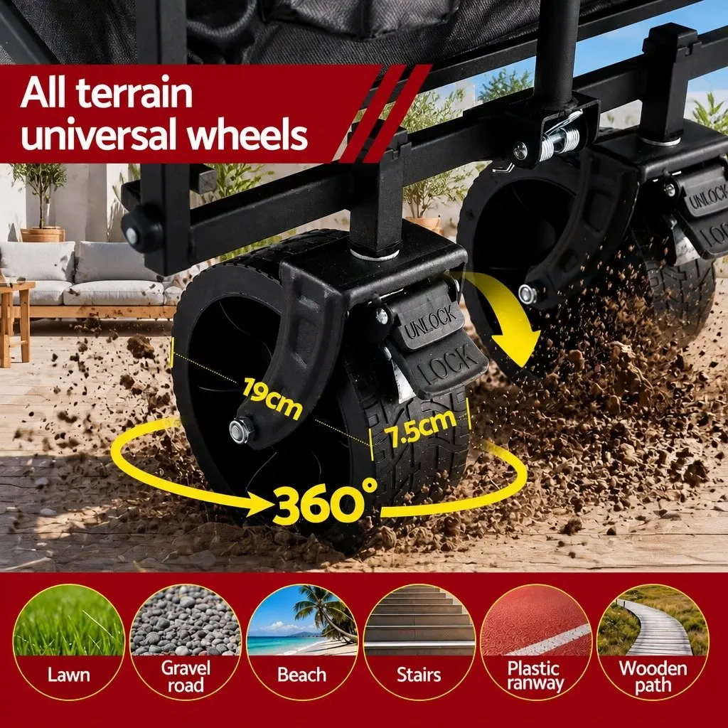 Folding Utility Wagon with Removable Table All Terrain 150L Black Garden