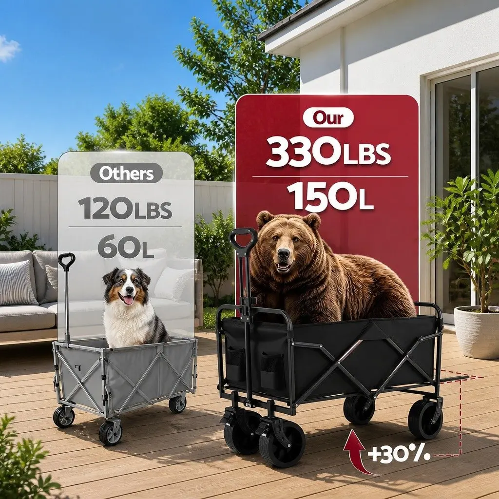 Folding Utility Wagon with Removable Table All Terrain 150L Black Garden