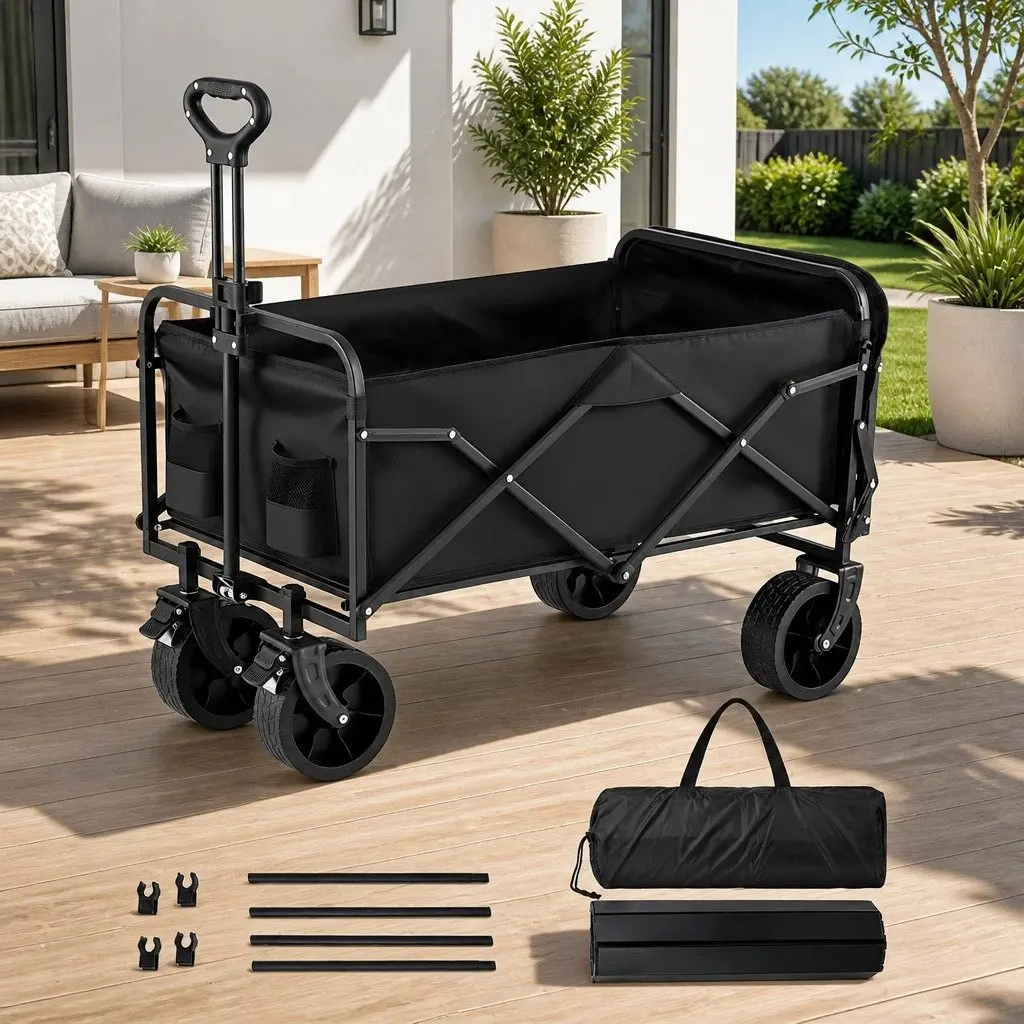 Folding Utility Wagon with Removable Table All Terrain 150L Black Garden