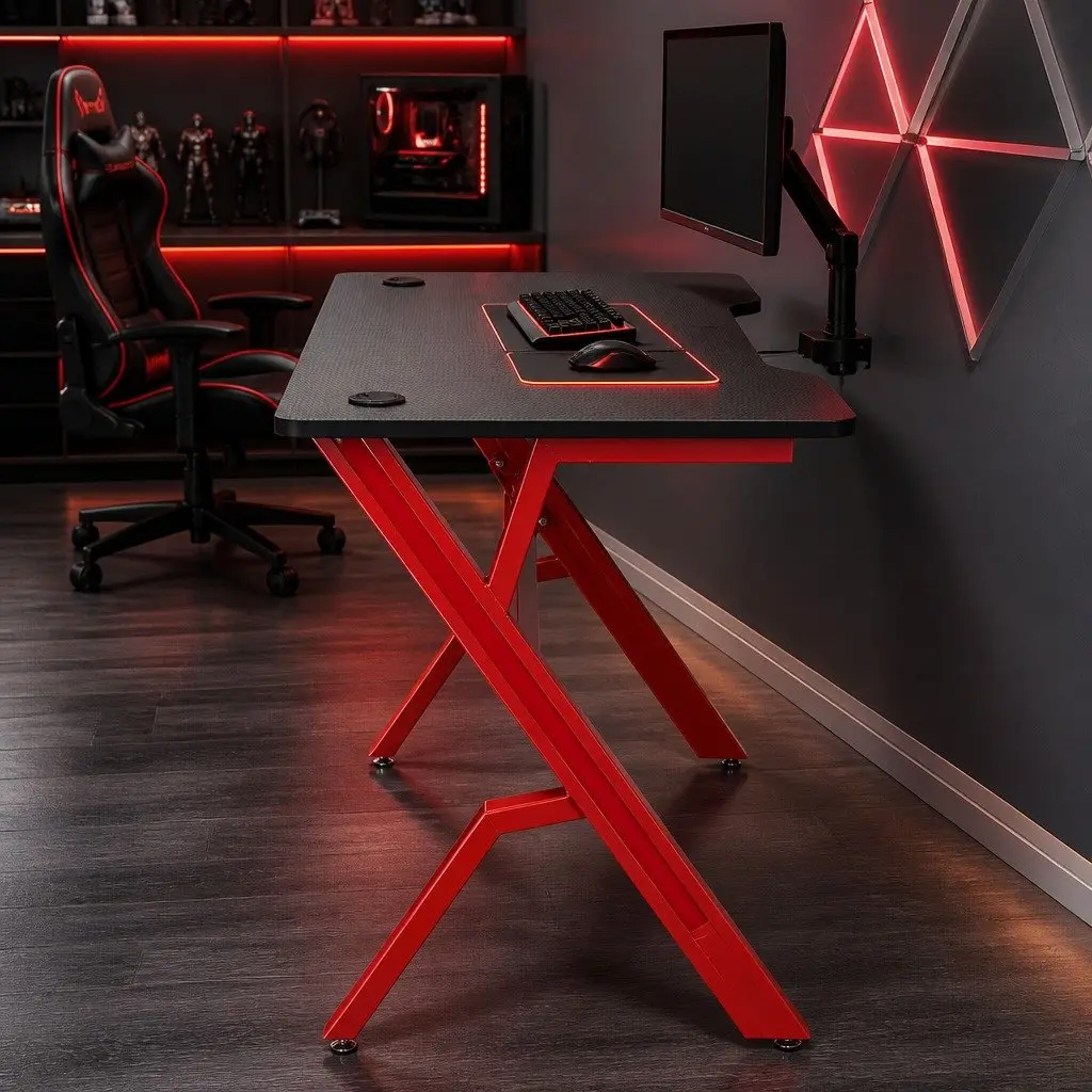 Gaming Desk Carbon Fibre 120cm Red Black