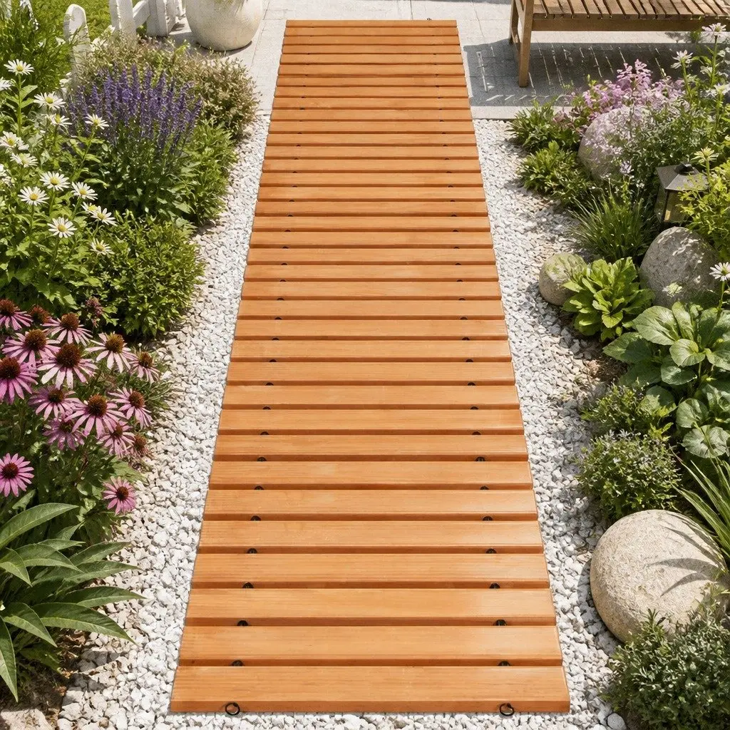 Garden Pathway Roll-Out Wooden 8FT Flexible Anti-Slip Brown Outdoor
