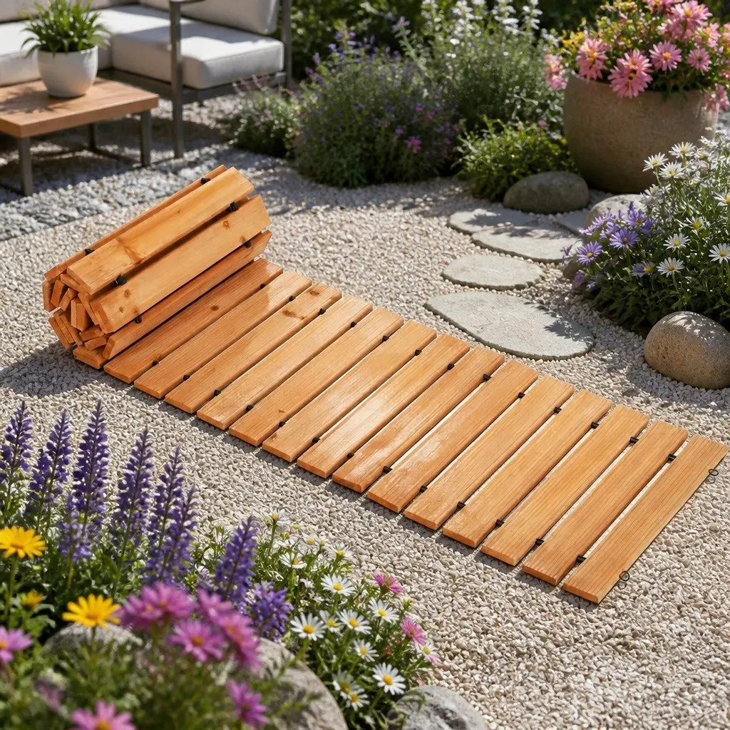 Garden Pathway Roll-Out Wooden 8FT Flexible Anti-Slip Brown Outdoor