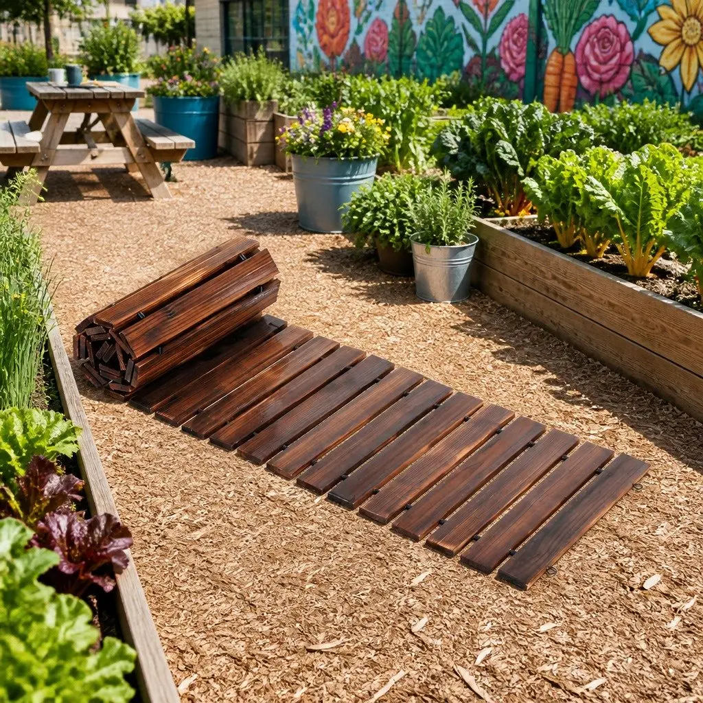 Garden Pathway Roll-Out Walkway Anti-Slip 8FT Charcoal Wood