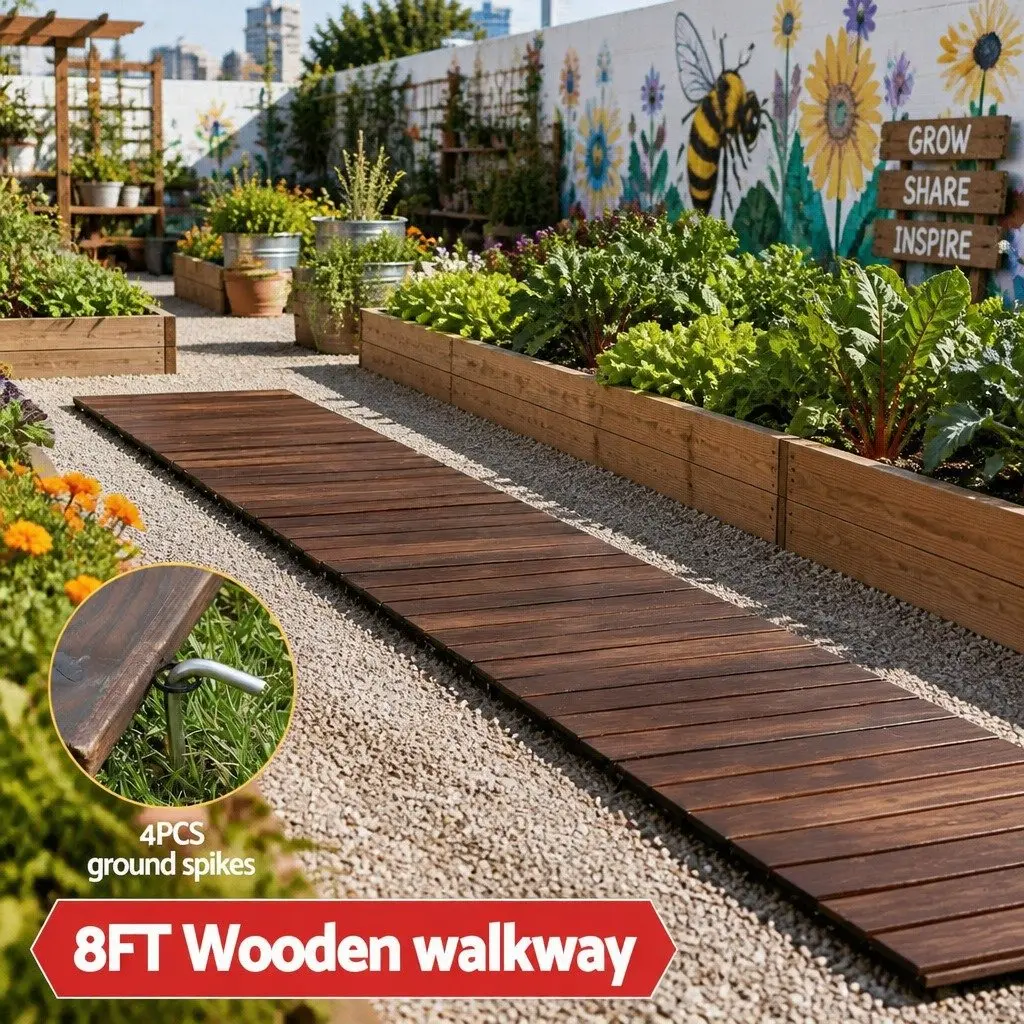 Garden Pathway Roll-Out Walkway Anti-Slip 8FT Charcoal Wood