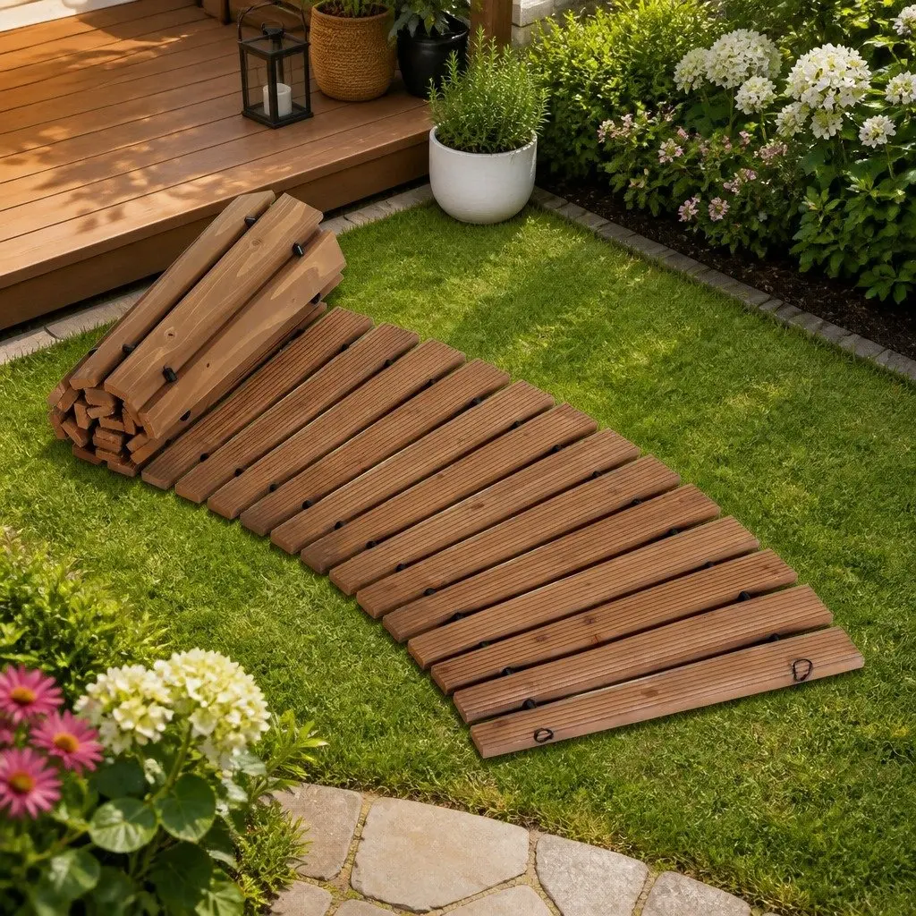 Garden Pathway Roll-Out Wooden 8FT Curved Outdoor Terrain Brown
