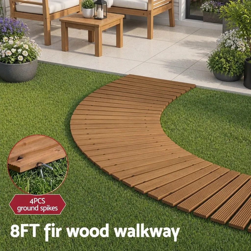 Garden Pathway Roll-Out Wooden 8FT Curved Outdoor Terrain Brown