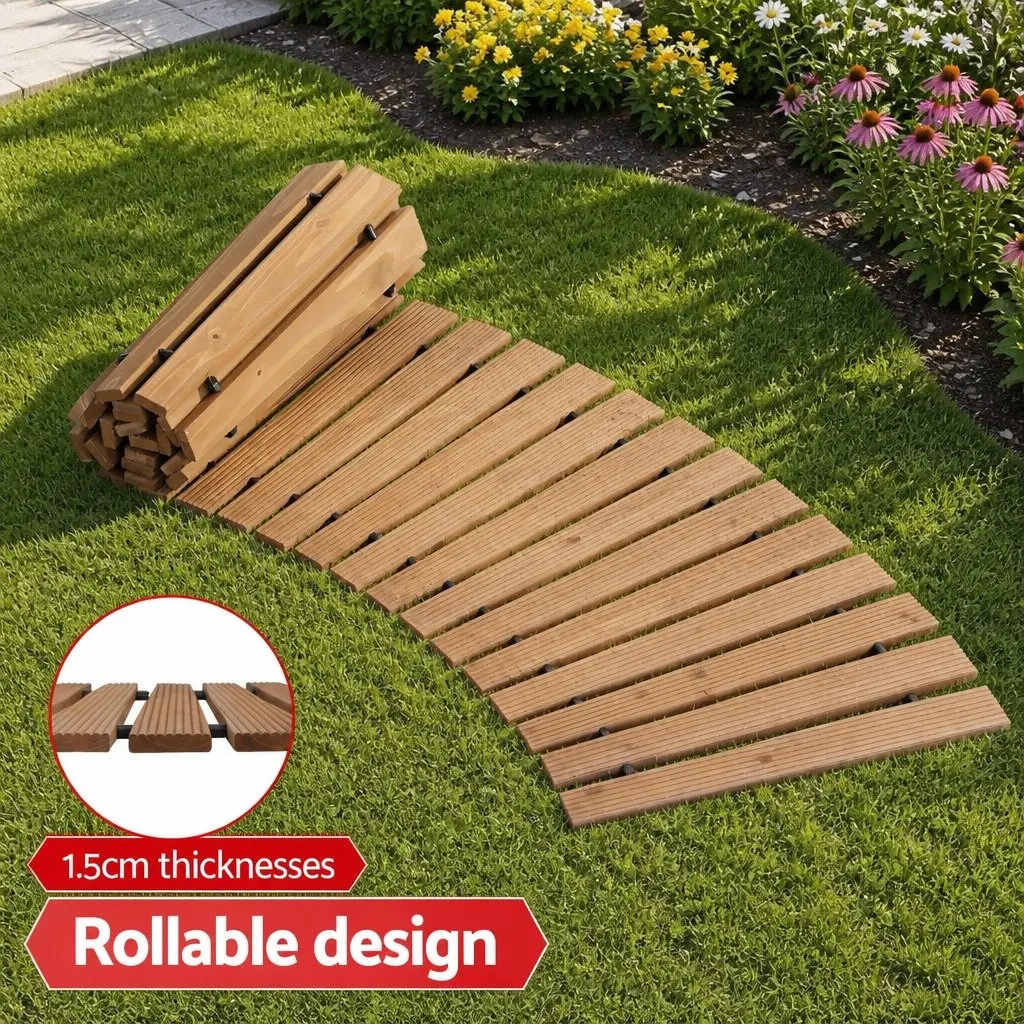 Garden Pathway Roll-Out Wooden 8FT Curved Outdoor Terrain Brown