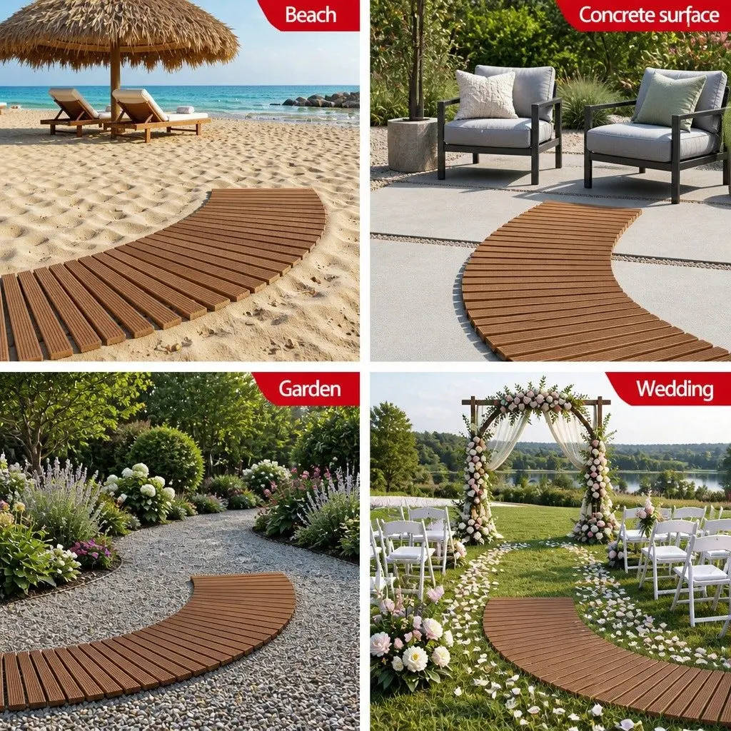 Garden Pathway Roll-Out Wooden 8FT Curved Outdoor Terrain Brown