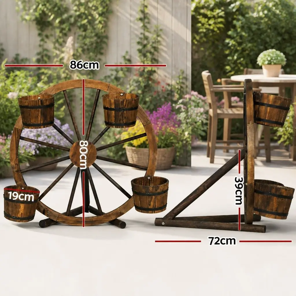 Wooden Wheel Plant Stand 80cm