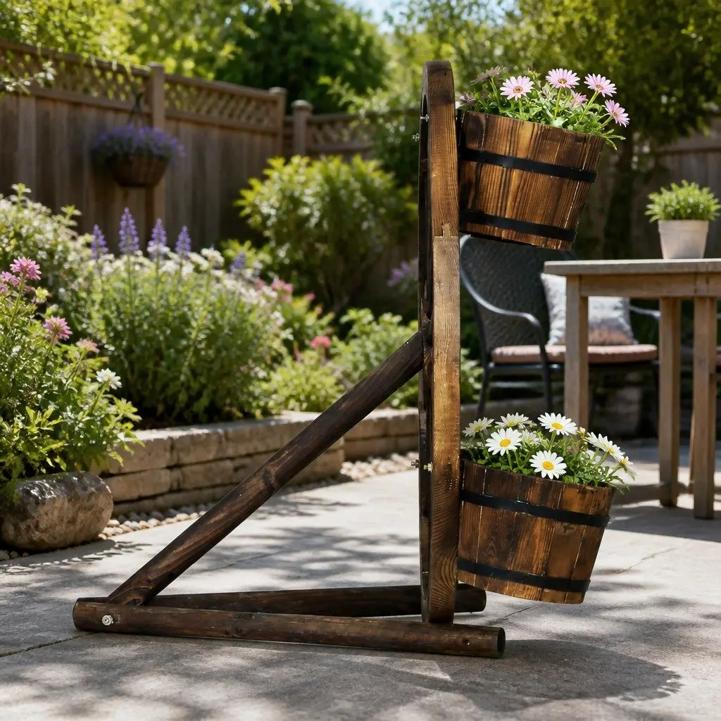 Wooden Wheel Plant Stand 80cm