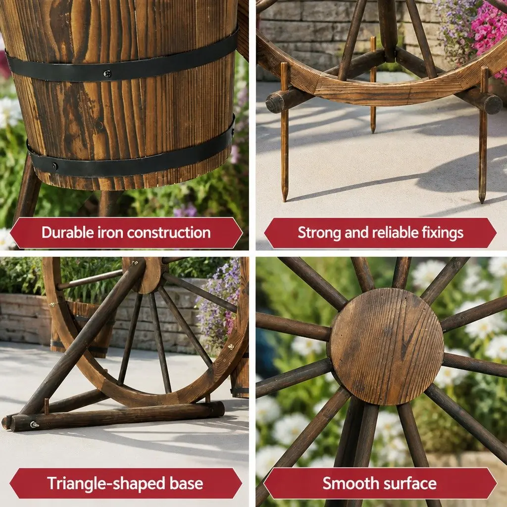 Wooden Wheel Plant Stand 80cm
