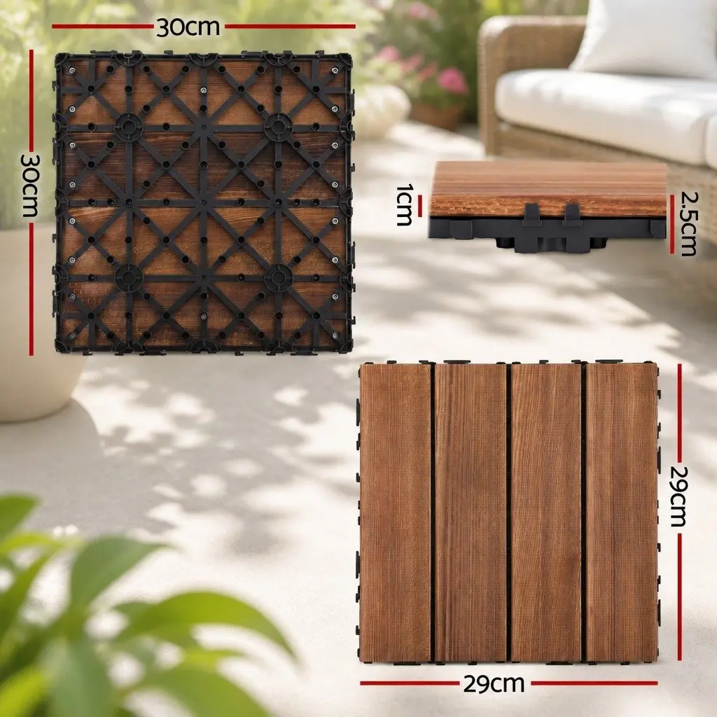 Wood Deck Tiles 30x30cm Interlocking Floor Tiles for Patio Balcony Garden