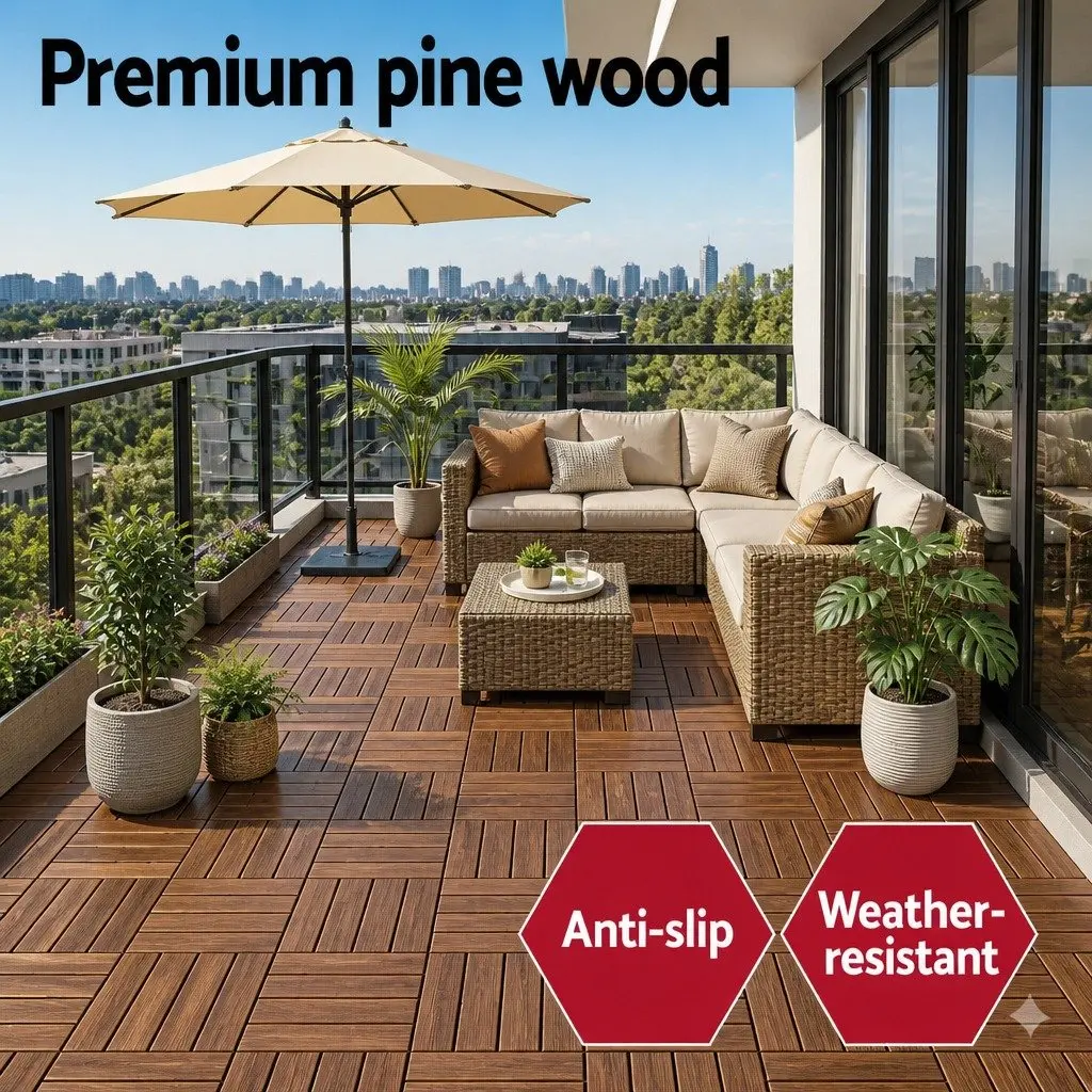 Wood Deck Tiles 30x30cm Interlocking Floor Tiles for Patio Balcony Garden