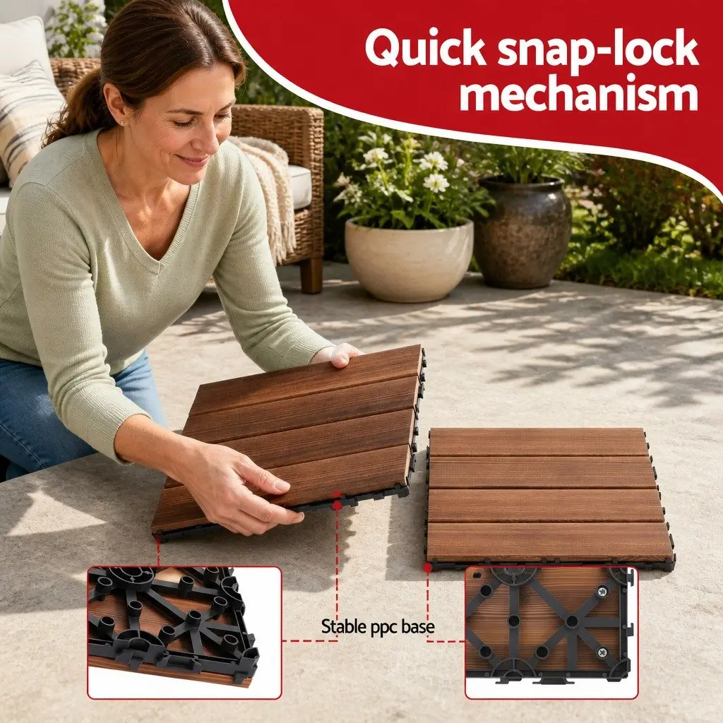 Wood Deck Tiles 30x30cm Interlocking Floor Tiles for Patio Balcony Garden