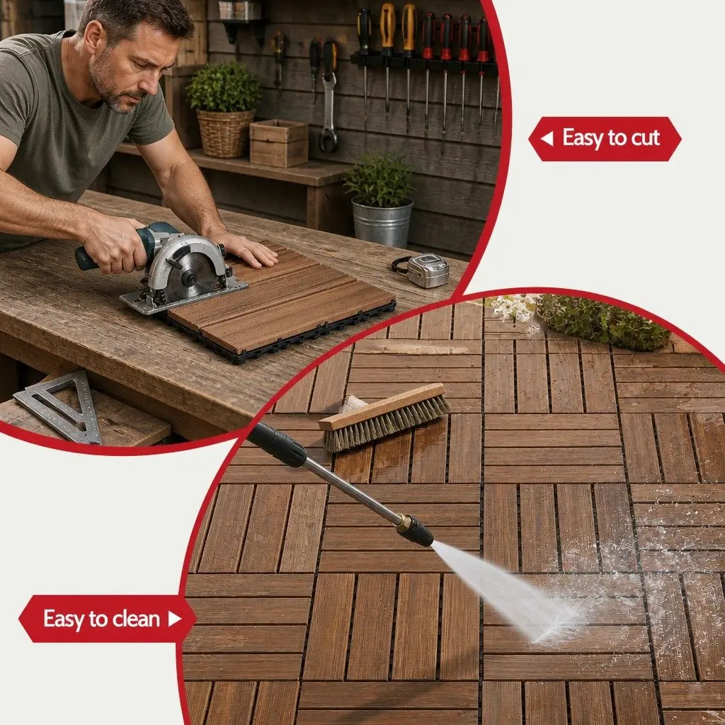 Wood Deck Tiles 30x30cm Interlocking Floor Tiles for Patio Balcony Garden