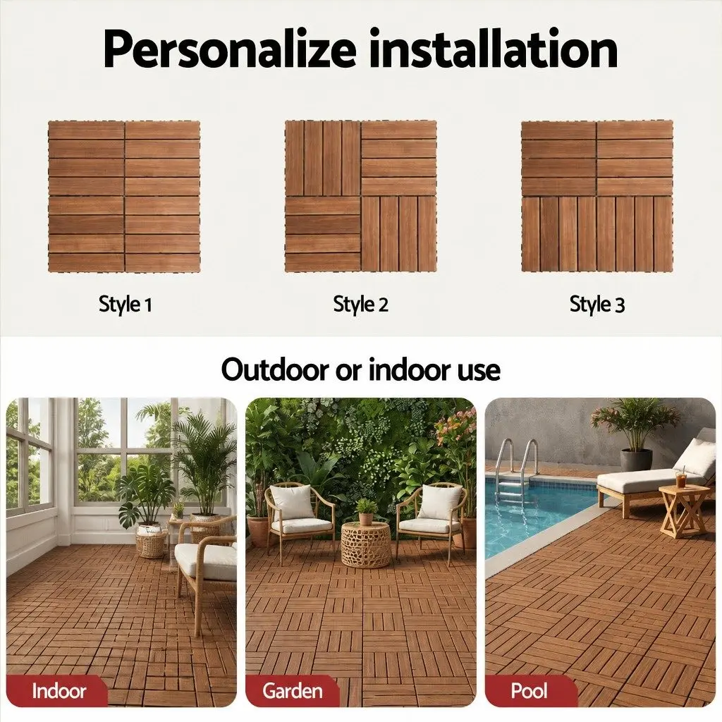 Wood Deck Tiles 30x30cm Interlocking Floor Tiles for Patio Balcony Garden