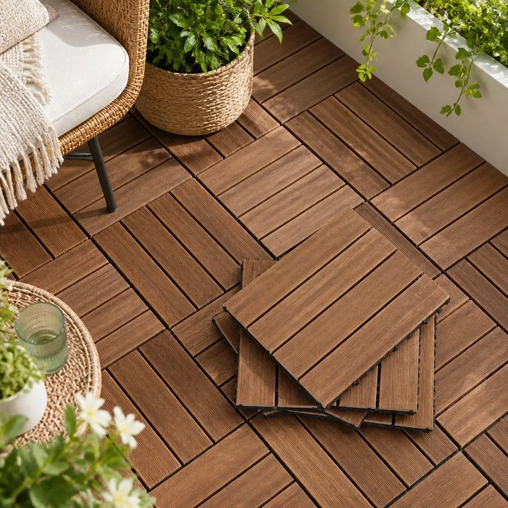 Wood Deck Tiles 30x30cm Interlocking Floor Tiles for Patio Balcony Garden