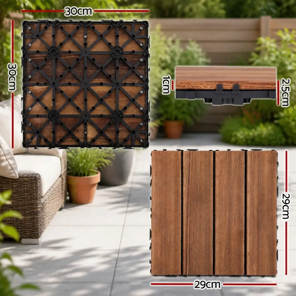Wood Deck Tiles 27PCS 30x30cm Interlocking Patio Balcony Garden Floor Click-Lock