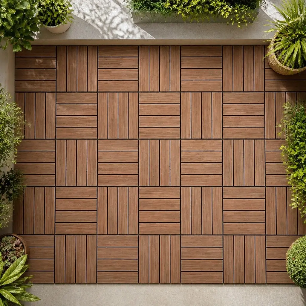 Wood Deck Tiles 27PCS 30x30cm Interlocking Patio Balcony Garden Floor Click-Lock