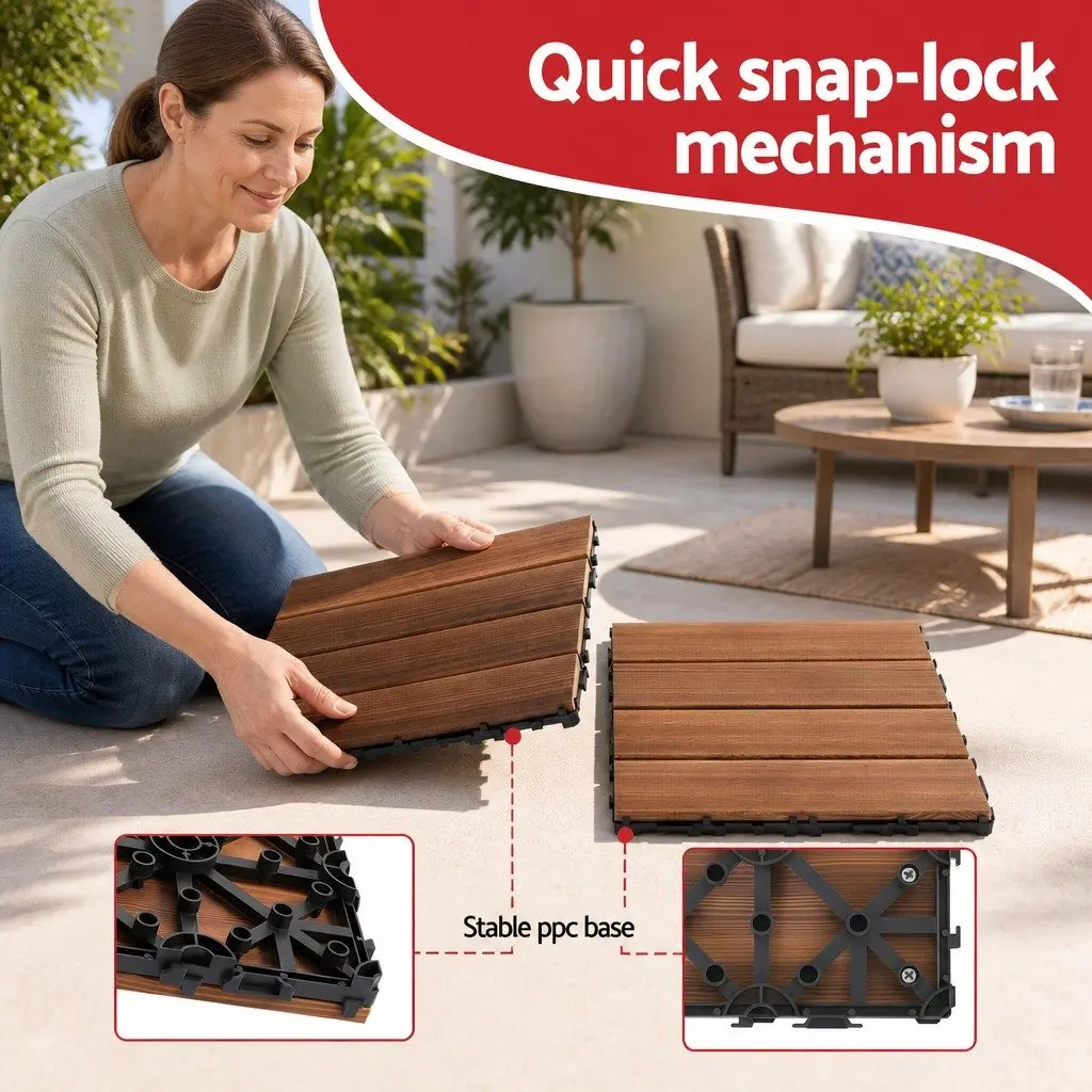 Wood Deck Tiles 27PCS 30x30cm Interlocking Patio Balcony Garden Floor Click-Lock
