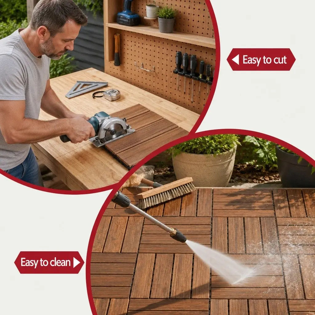Wood Deck Tiles 27PCS 30x30cm Interlocking Patio Balcony Garden Floor Click-Lock