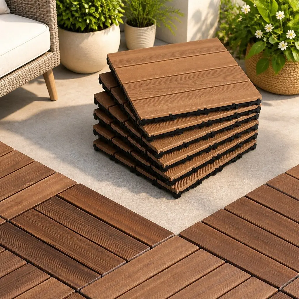 Wood Deck Tiles 27PCS 30x30cm Interlocking Patio Balcony Garden Floor Click-Lock