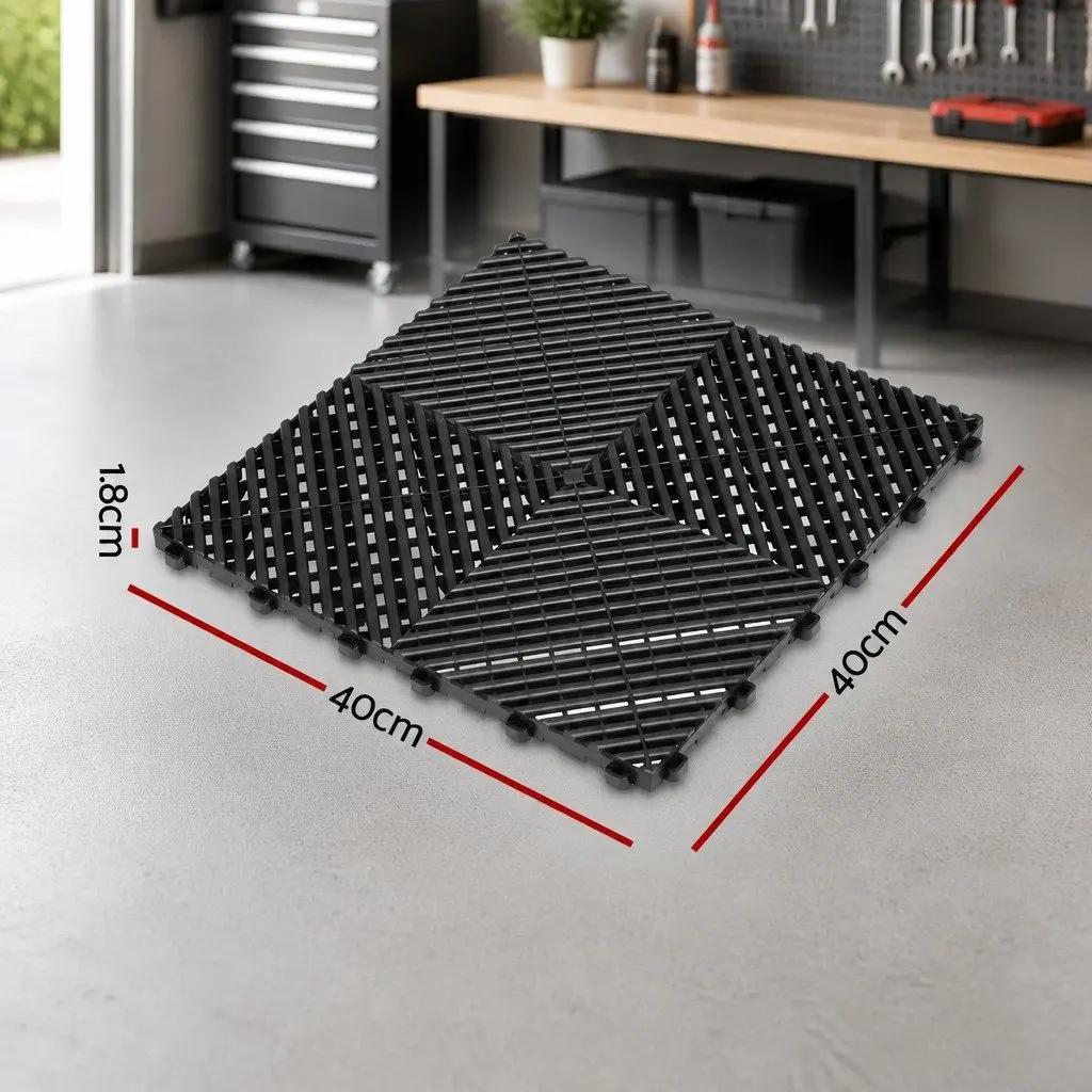 Interlocking Garage Floor Tiles Non-Slip Heavy Duty Black 40x40cm