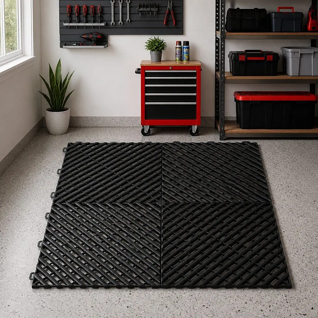 Interlocking Garage Floor Tiles Non-Slip Heavy Duty Black 40x40cm