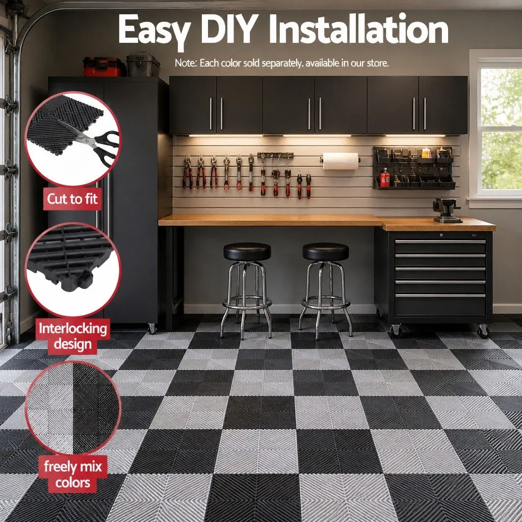 Interlocking Garage Floor Tiles Non-Slip Heavy Duty Black 40x40cm