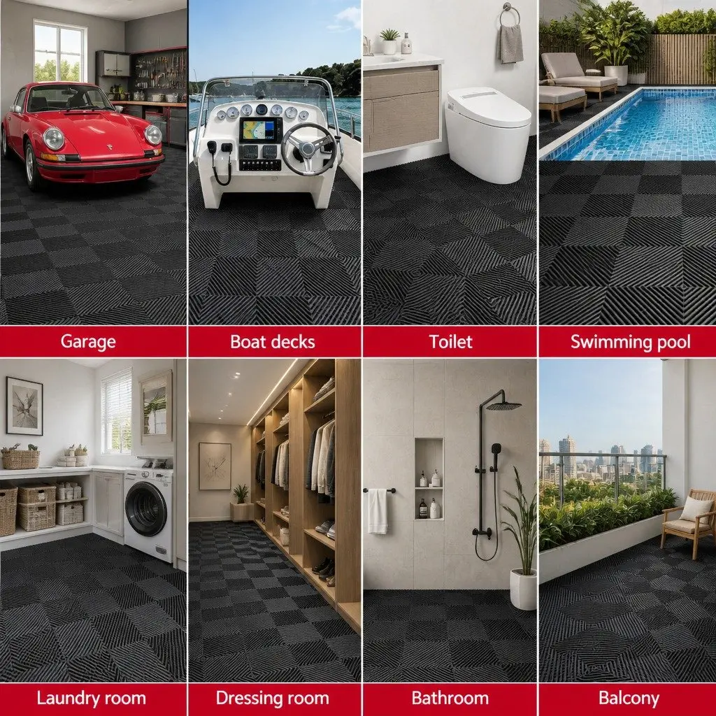 Interlocking Garage Floor Tiles Non-Slip Heavy Duty Black 40x40cm